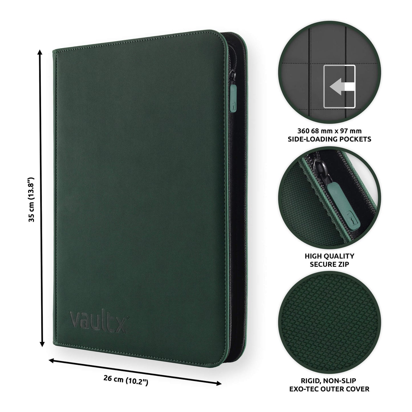 VaultX 9-Pocket Exo-Tec Zip Binder - Forest Green