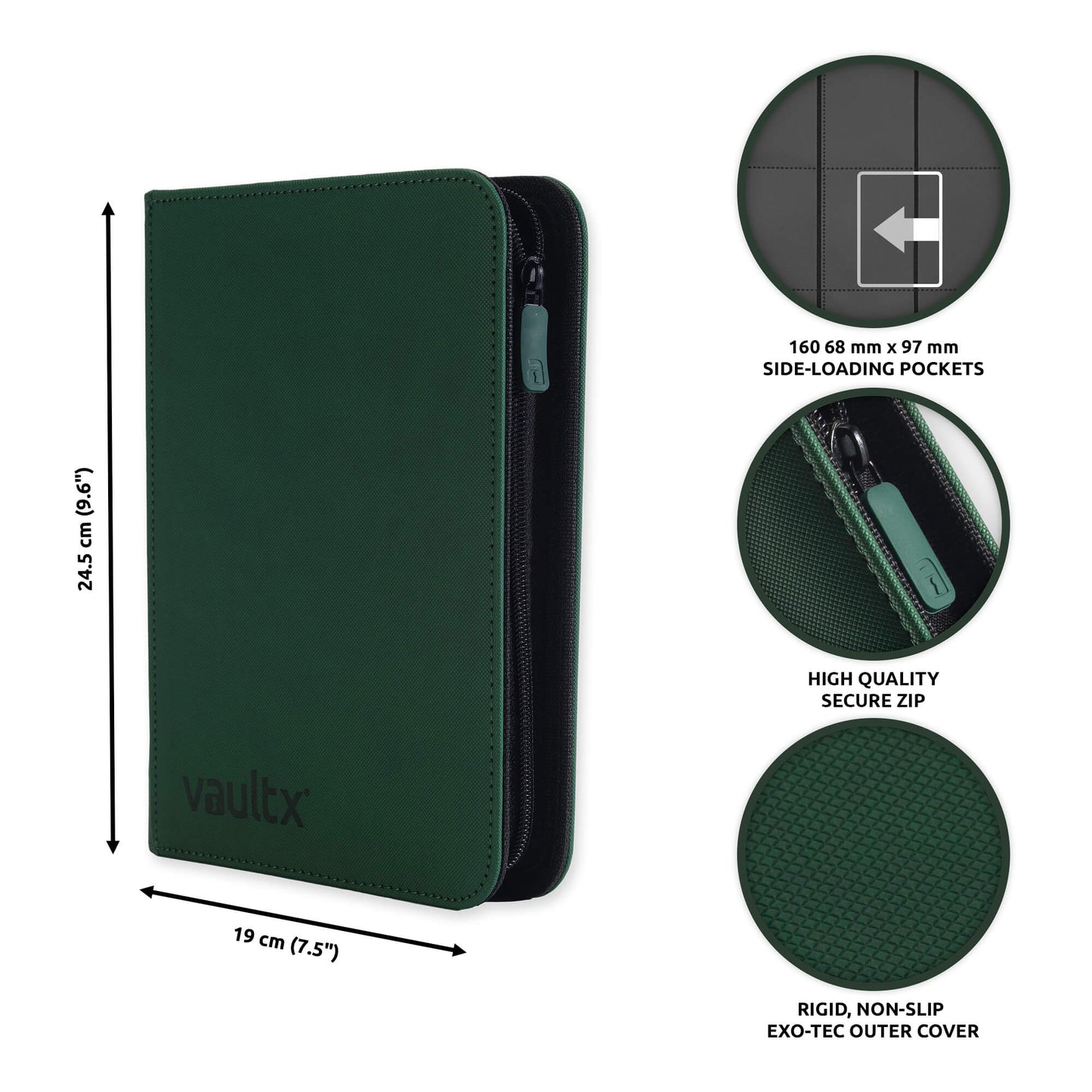 VaultX 4-Pocket Exo-Tec Zip Binder - Forest Green