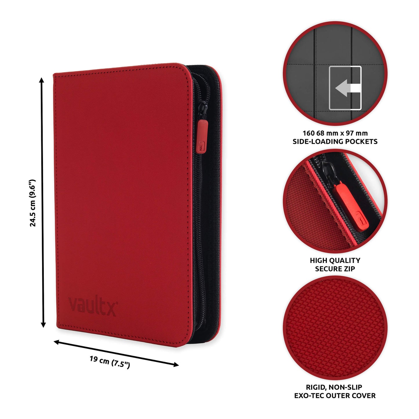 VaultX 4-Pocket Exo-Tec Zip Binder - Fire Red