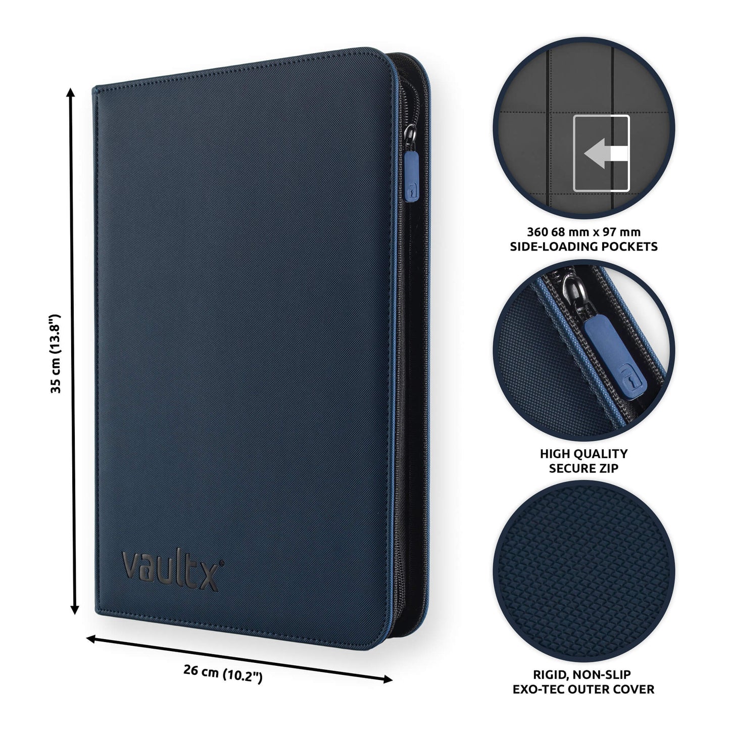 VaultX 9-Pocket Exo-Tec Zip Binder - Royal Blue