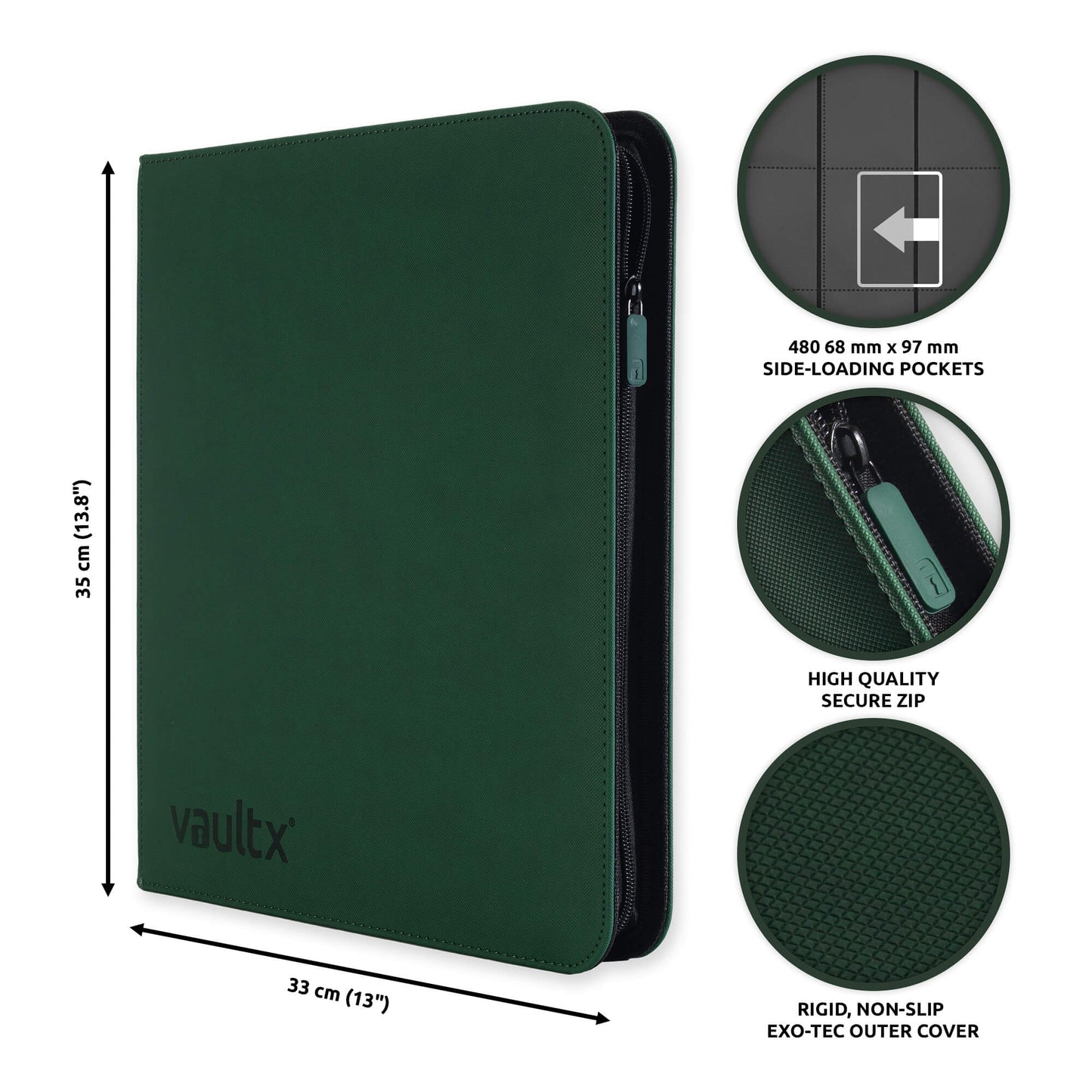 VaultX 12-Pocket Exo-Tec Zip Binder - Forest Green