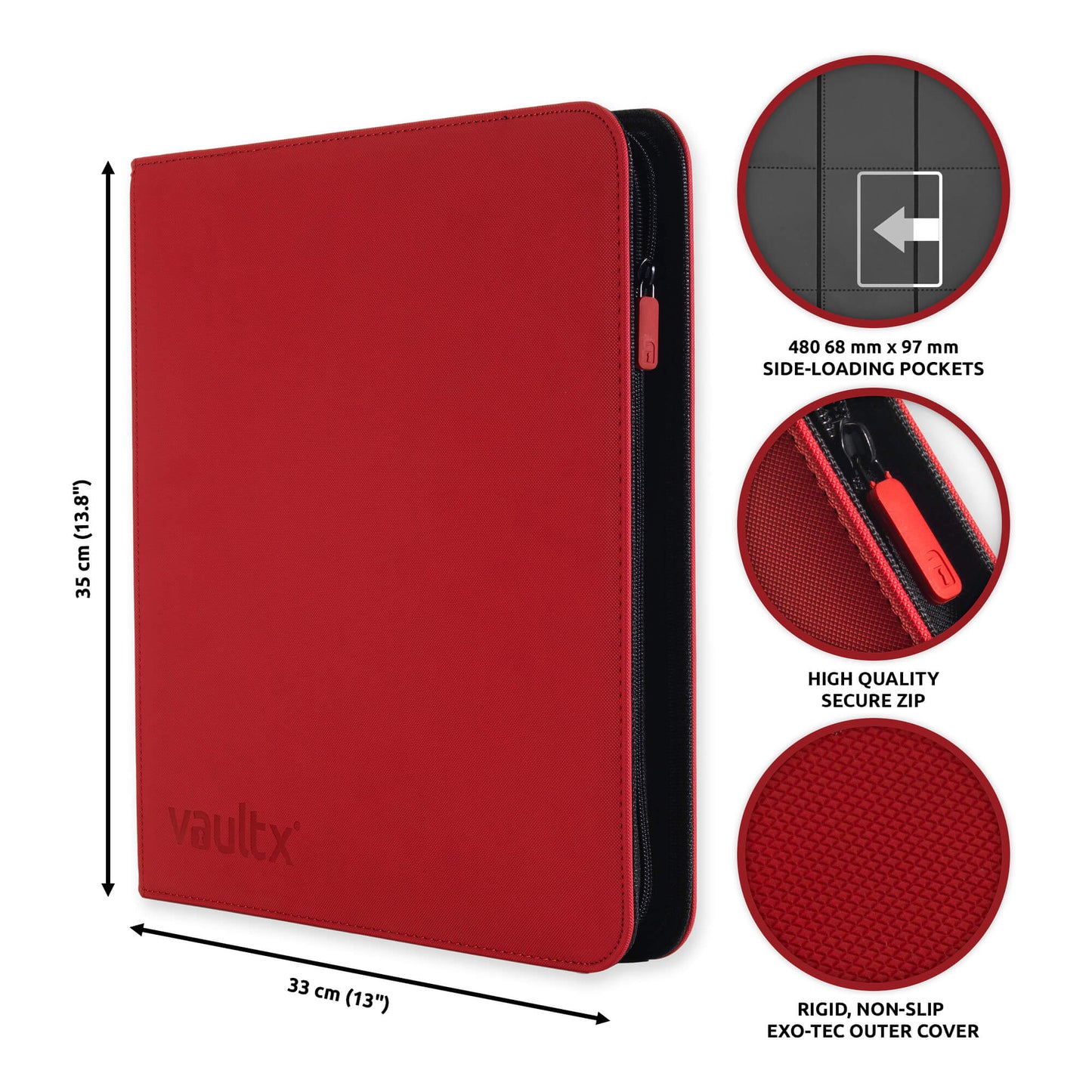 VaultX 12-Pocket Exo-Tec Zip Binder - Fire Red