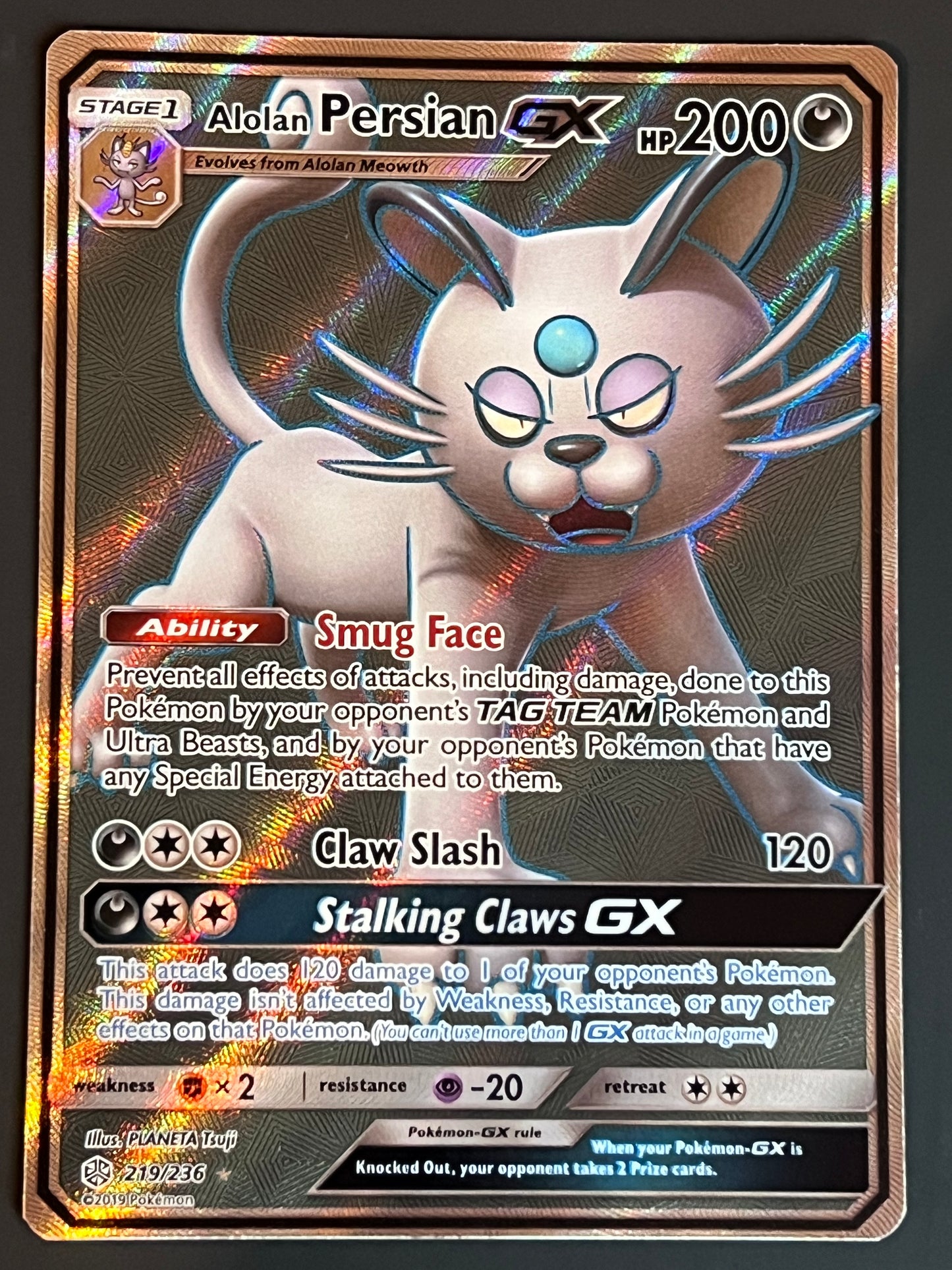 219/236 Alolan Persian Gx - Pokémon Cosmic Eclipse Full Art