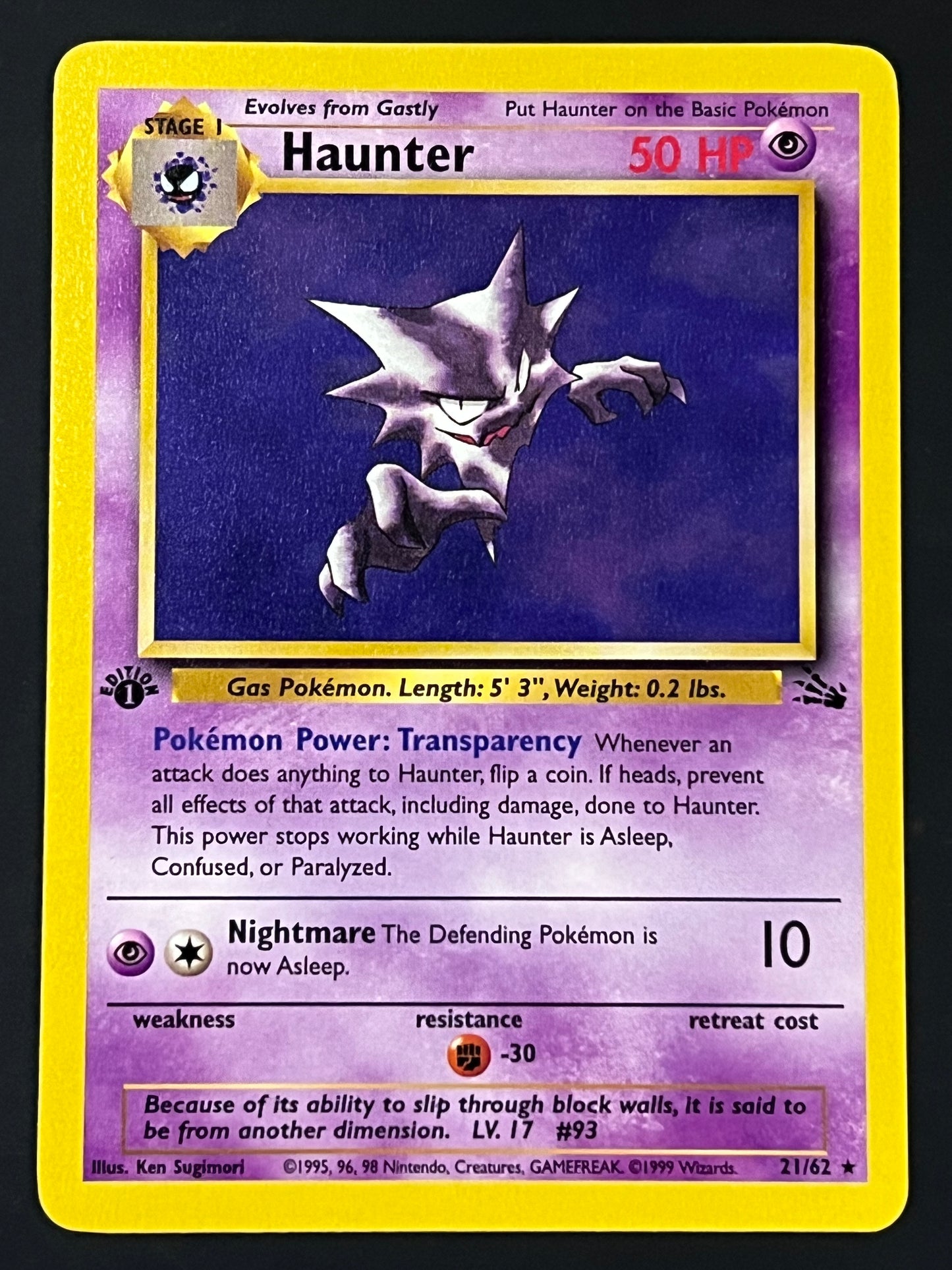 21/62 Haunter - Pokémon Fossil 1st Edition Rare