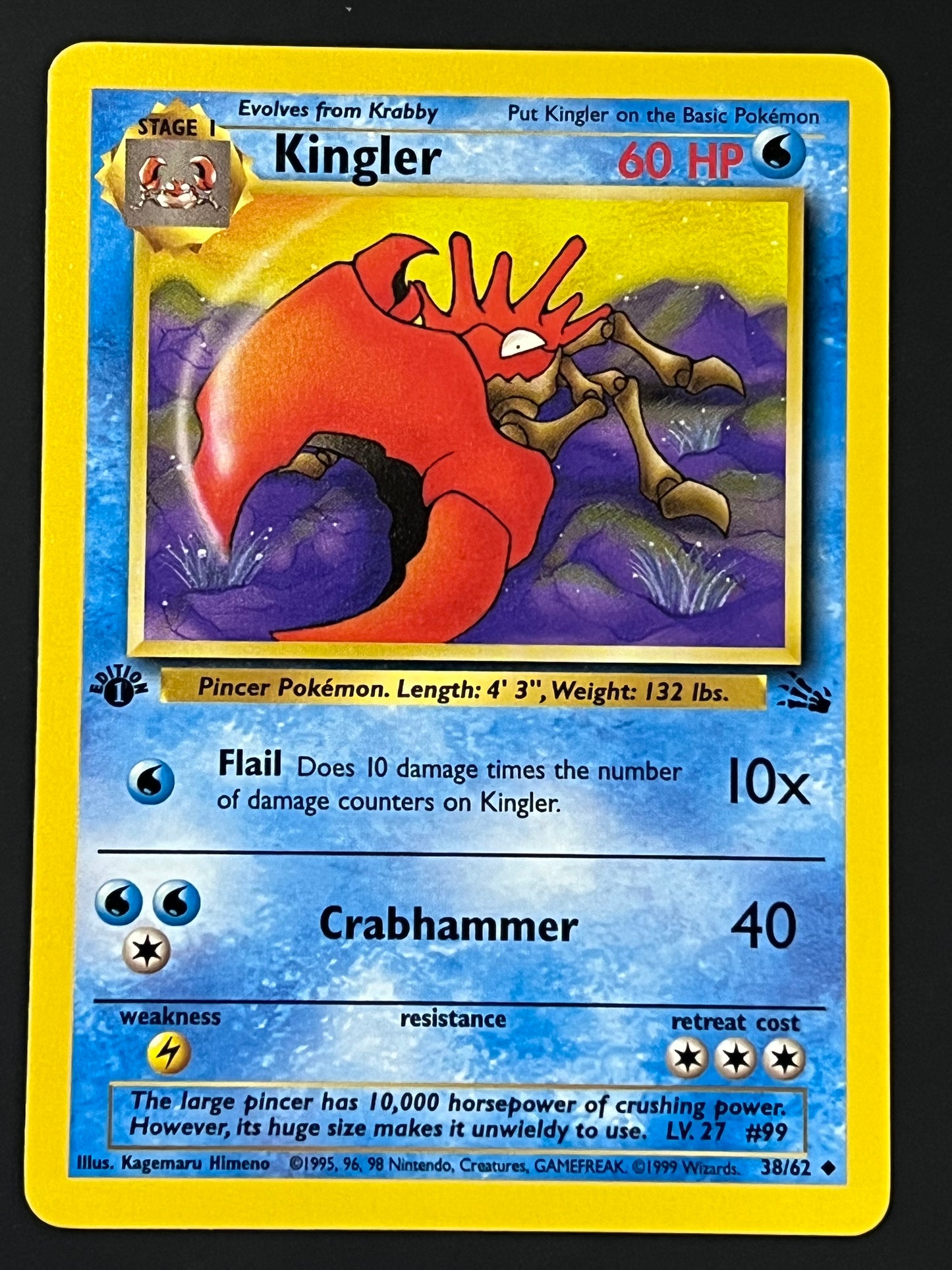 38/62 Kingler - Pokémon Fossil 1st Edition Uncommon