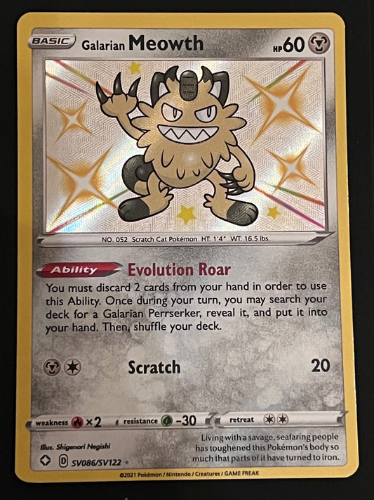 Galarian Meowth - SV086/SV122 Shining Fates Rare Shiny Holo