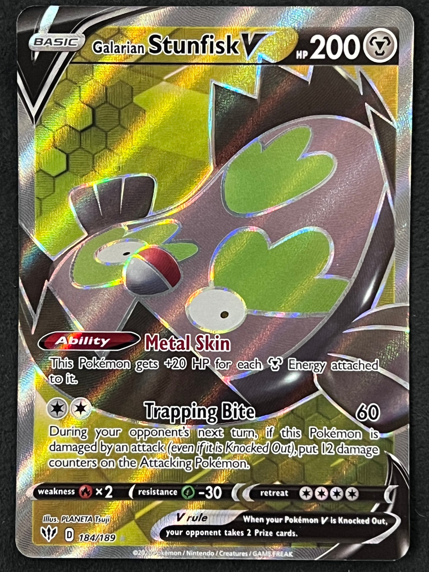 184/189 Galarian Stunfisk V - Pokémon Darkness Ablaze Full Art