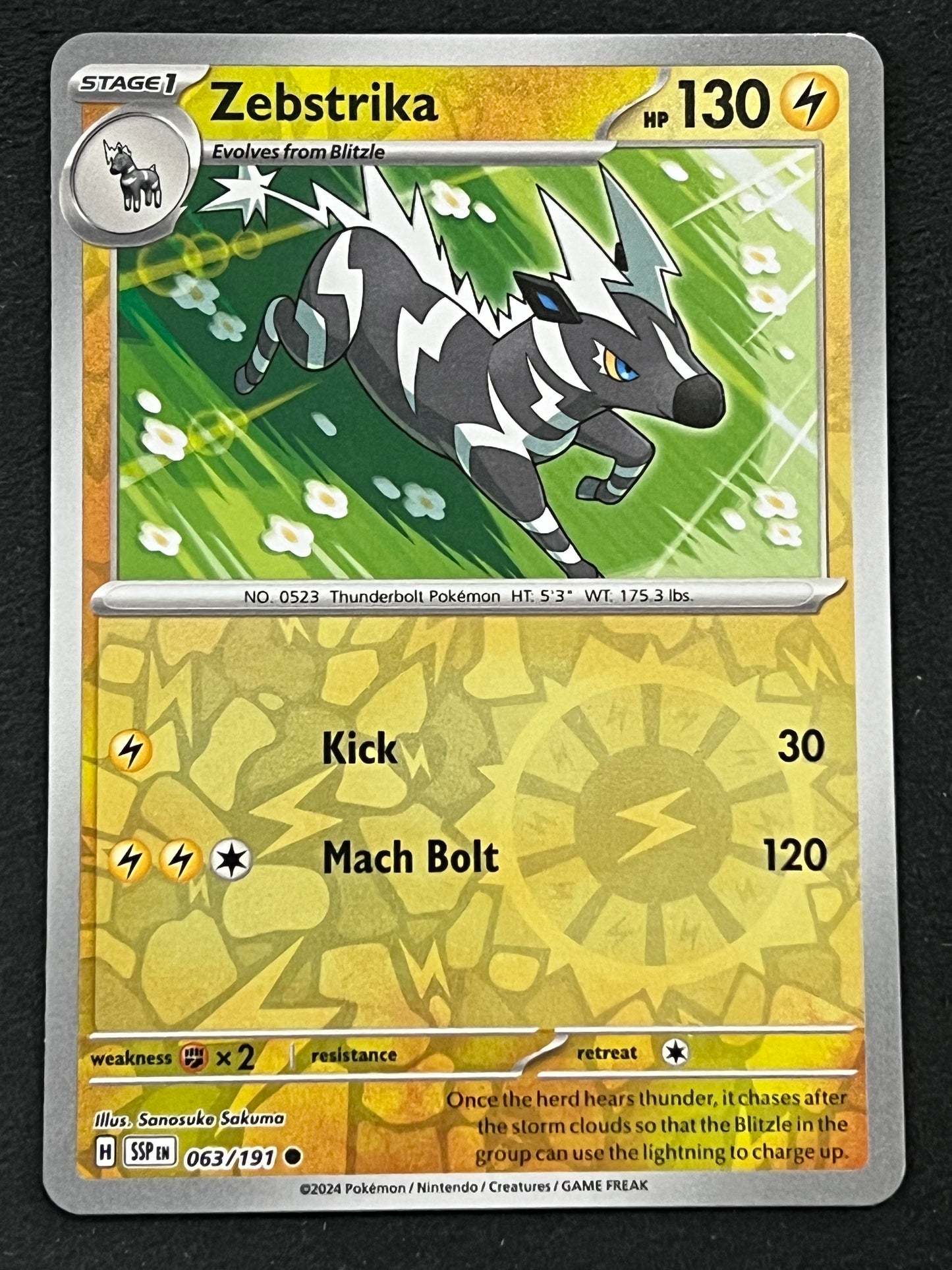 063/191 Zebstrika - Pokémon Surging Sparks Common Reverse