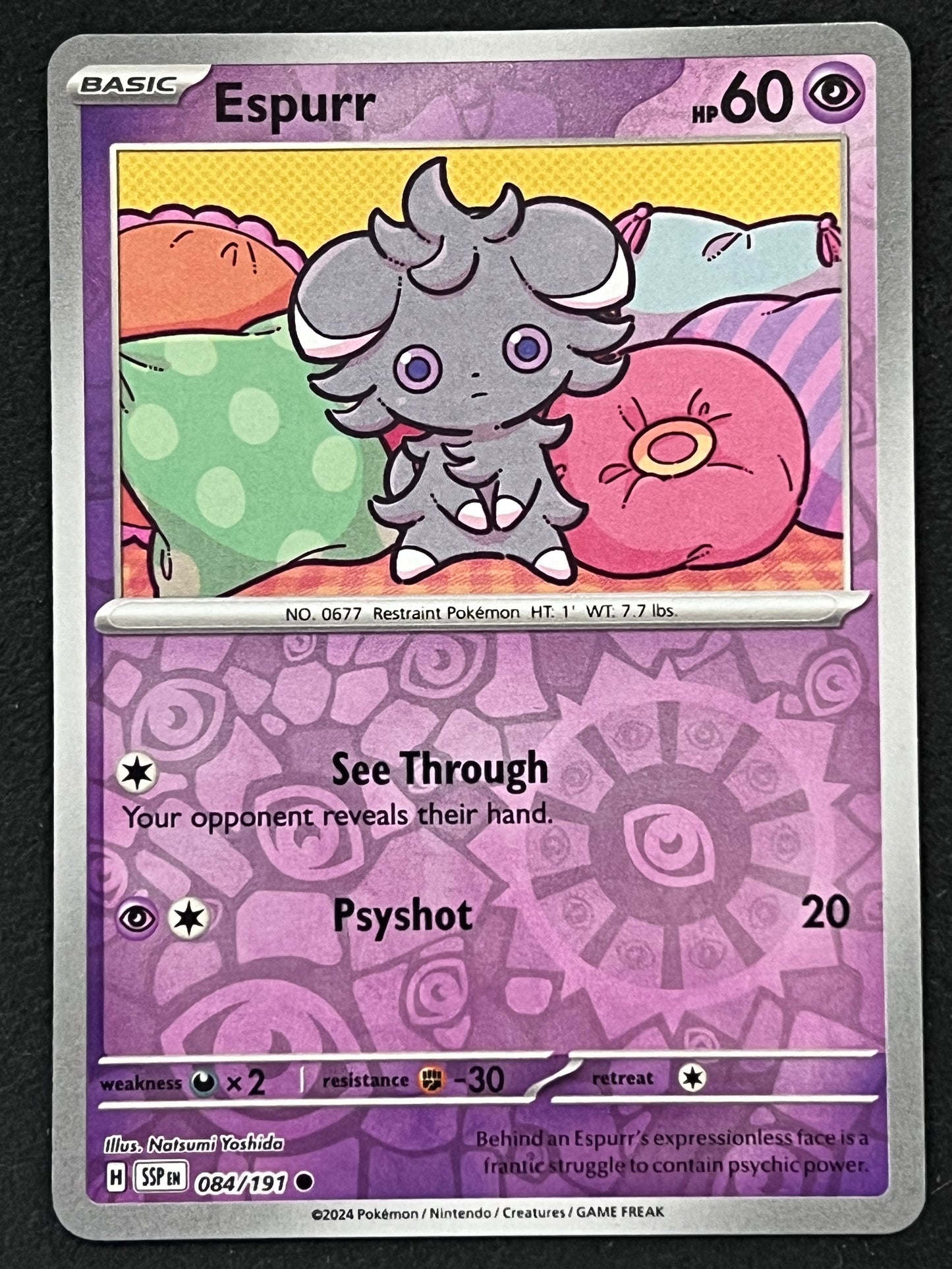 084/191 Espurr - Pokémon Surging Sparks Common Reverse