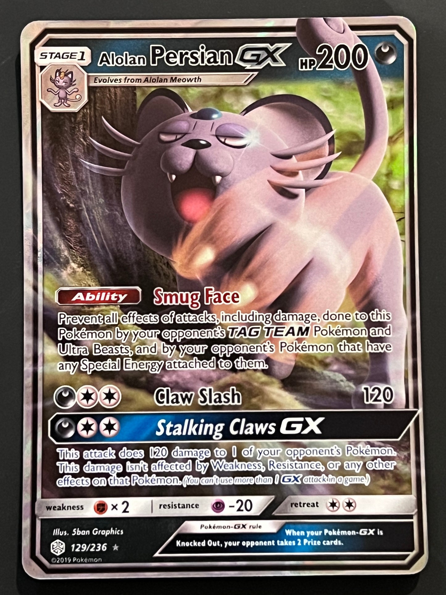 129/236 Alolan Persian Gx - Pokémon Cosmic Eclipse Ultra Rare