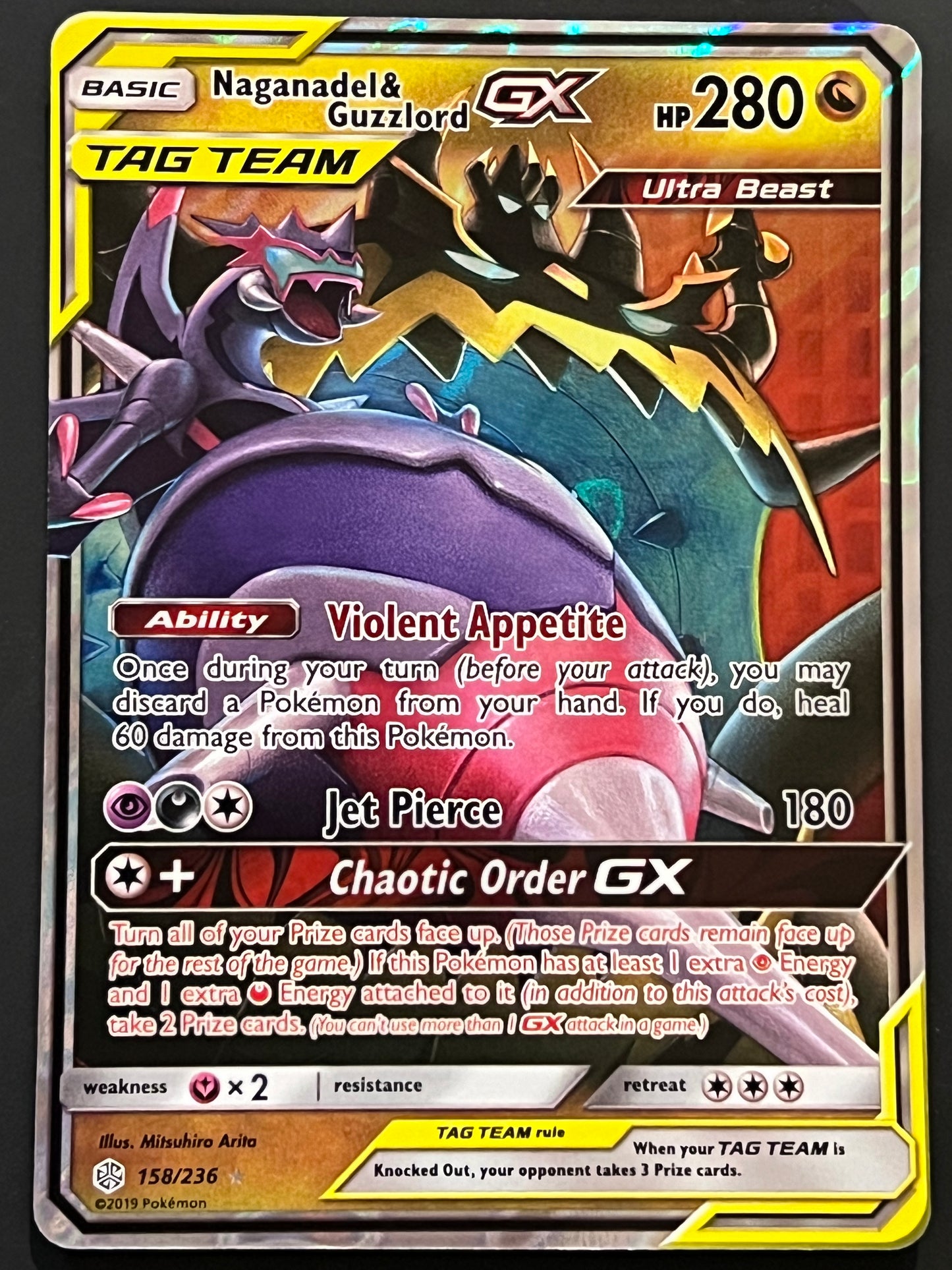 158/236 Naganadel & Guzzlord Gx - Pokémon Cosmic Eclipse Tag Team Ultra Rare