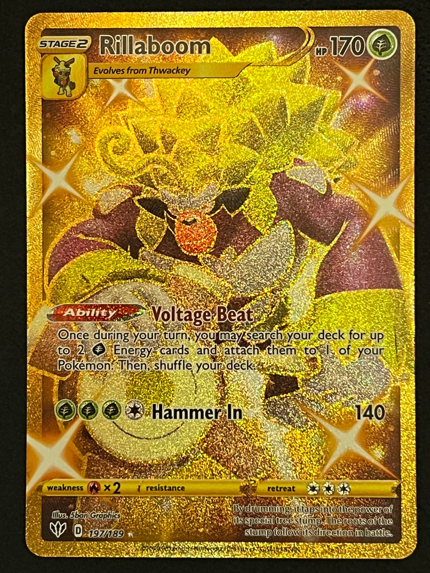 197/189 Rillaboom - Pokémon Darkness Ablaze Gold Secret Rare