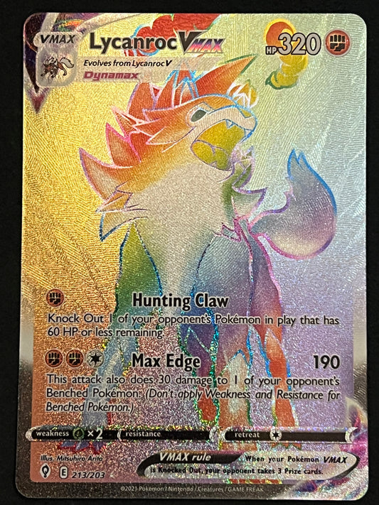 213/203 Lycanroc VMax - Evolving Skies Rainbow Secret Rare