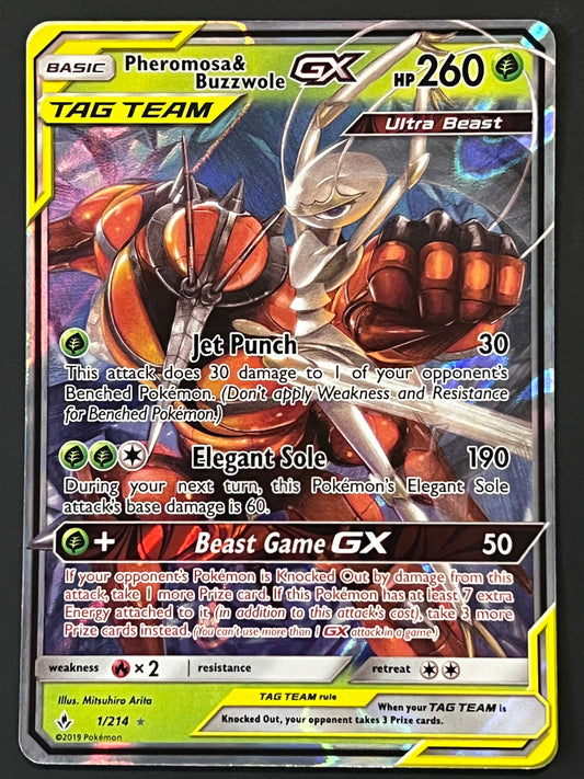 001/214 Pheromosa & Buzzwole Gx - Pokémon Unbroken Bonds Tag Team Ultra Rare