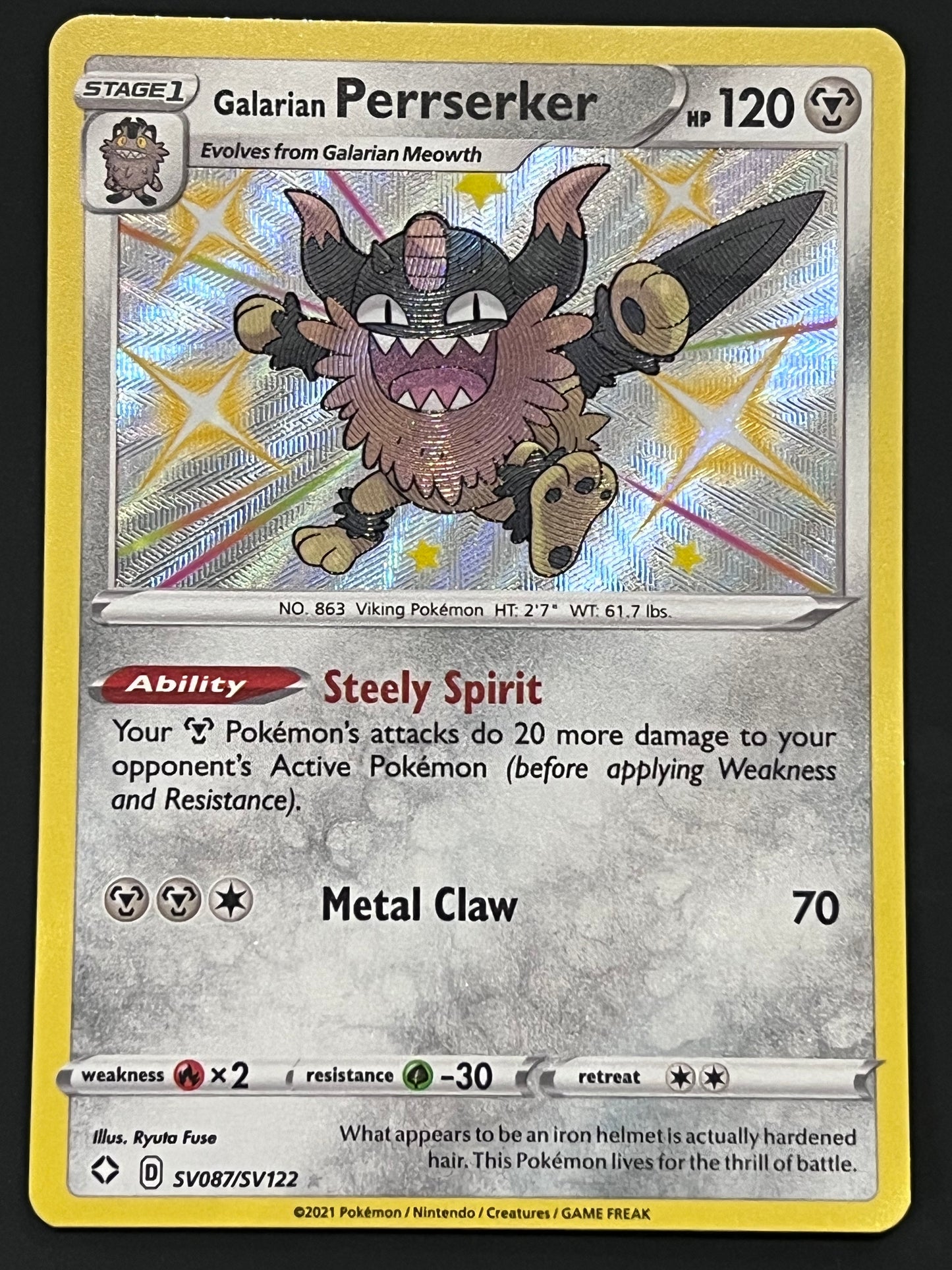 Galarian Perrserker - SV087/SV122 Shining Fates Rare Shiny Holo