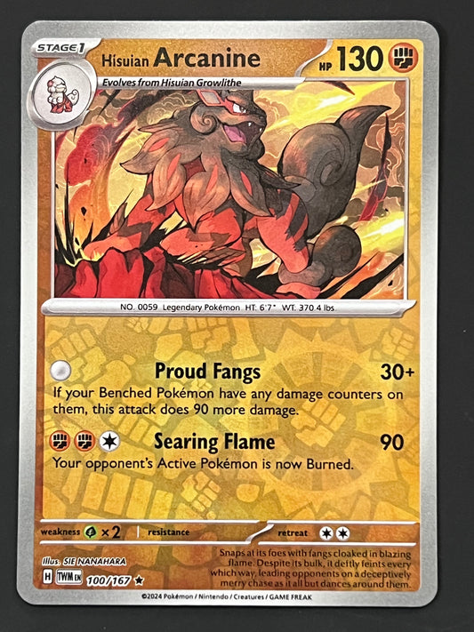 100/167 Hisuian Arcanine - Pokémon Twilight Masquerade Rare Reverse