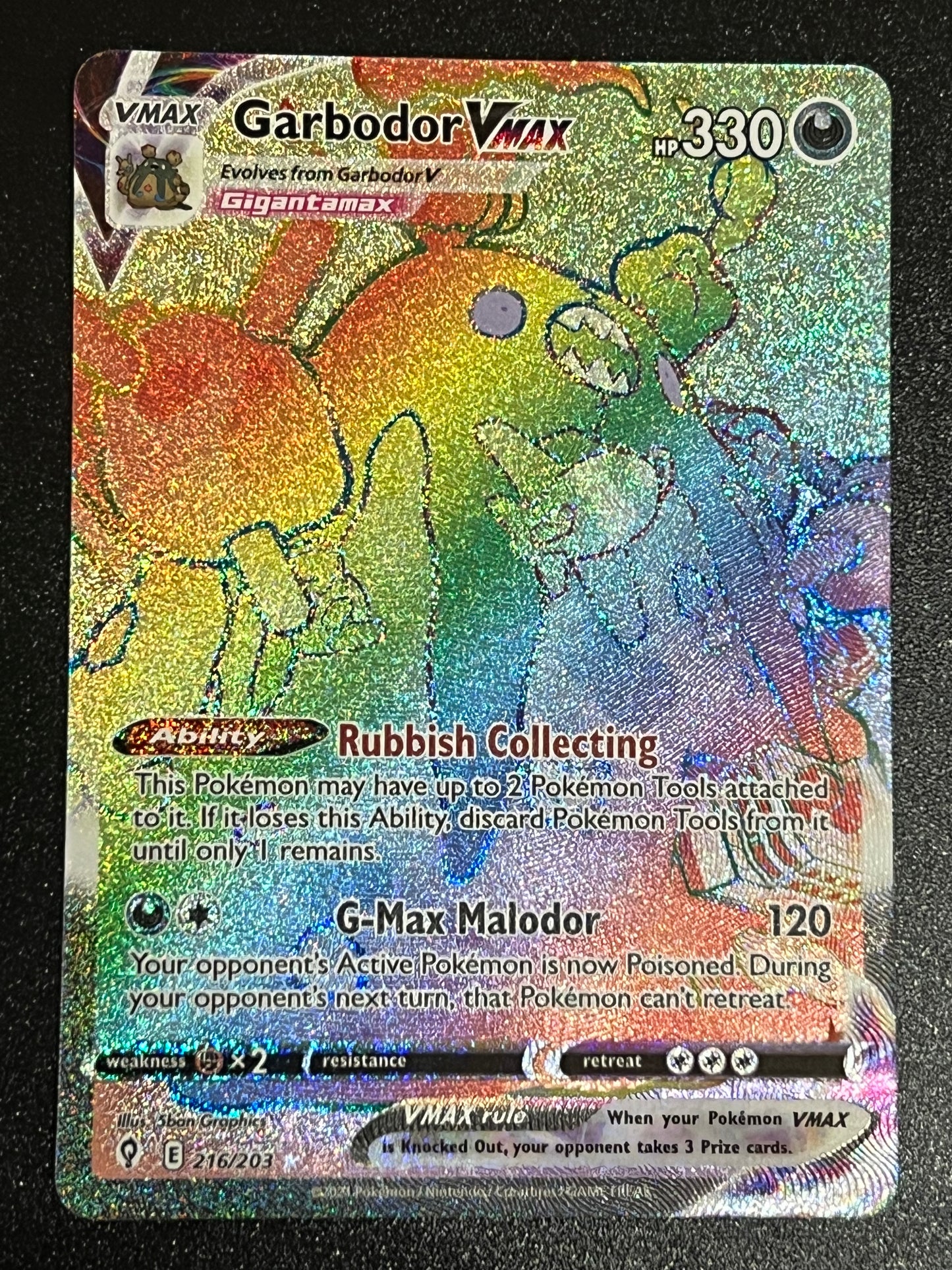 216/203 Garbodor VMax - Evolving Skies Rainbow Secret Rare