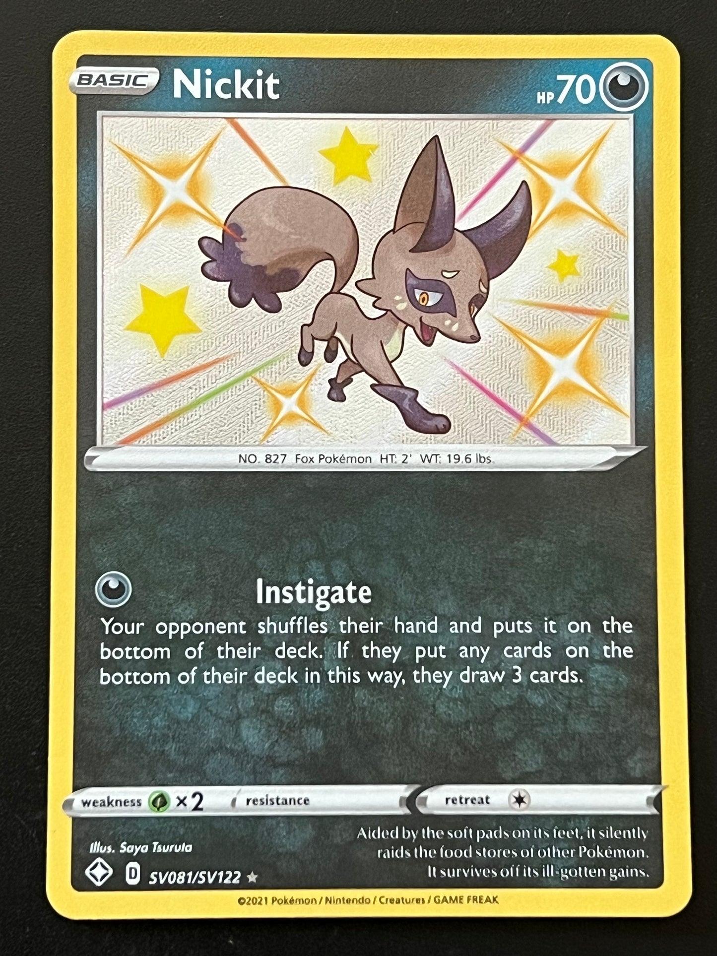 Nickit - SV081/SV122 Shining Fates Rare Shiny Holo