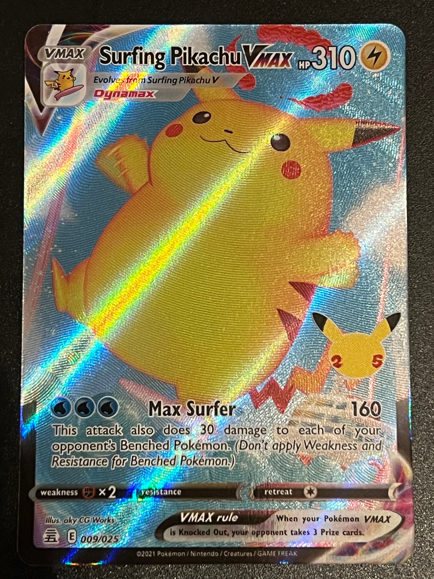 Surfing Pikachu VMax - 009/025 Celebrations Rare Holo VMax