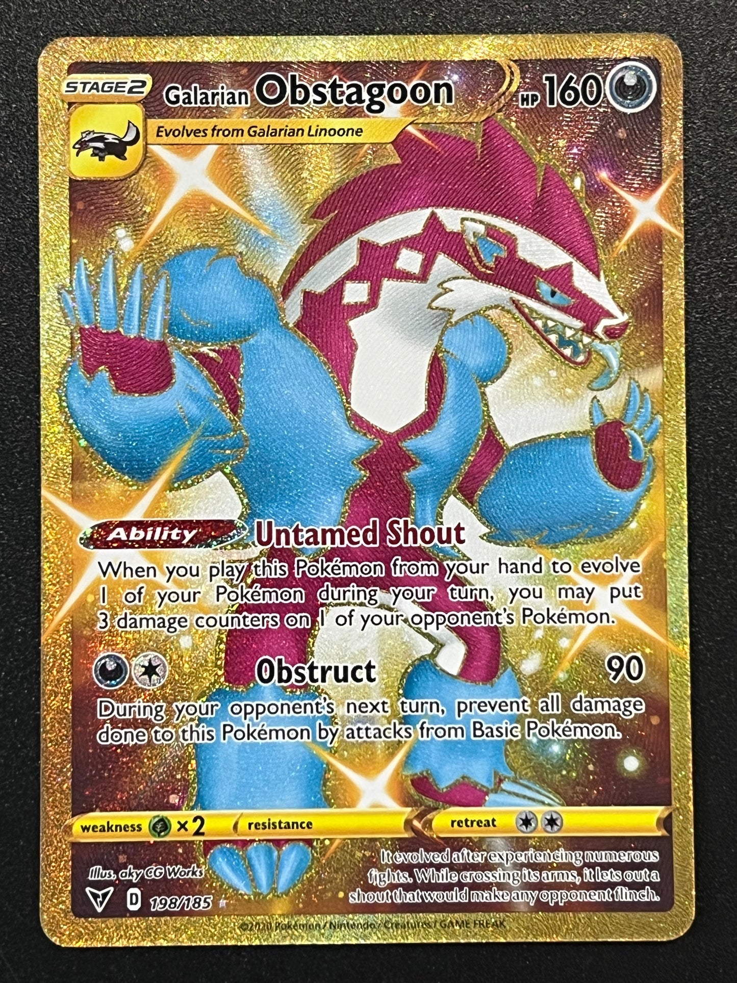 198/185 Galarian Obstagoon - Pokémon Vivid Voltage Gold Secret Rare