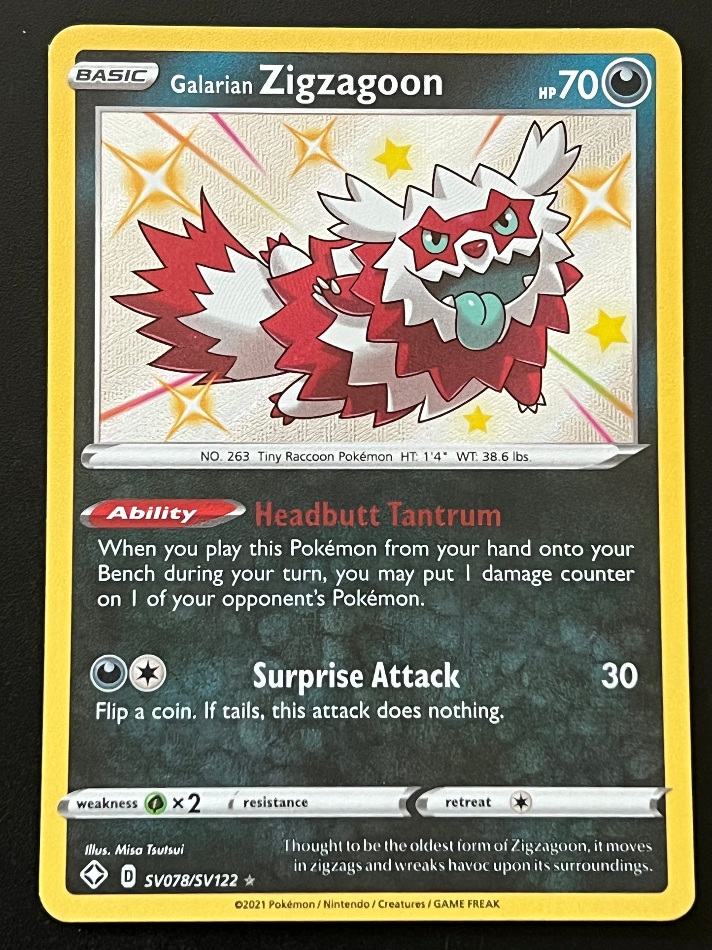 Galarian Zigzagoon - SV078/SV122 Shining Fates Rare Shiny Holo