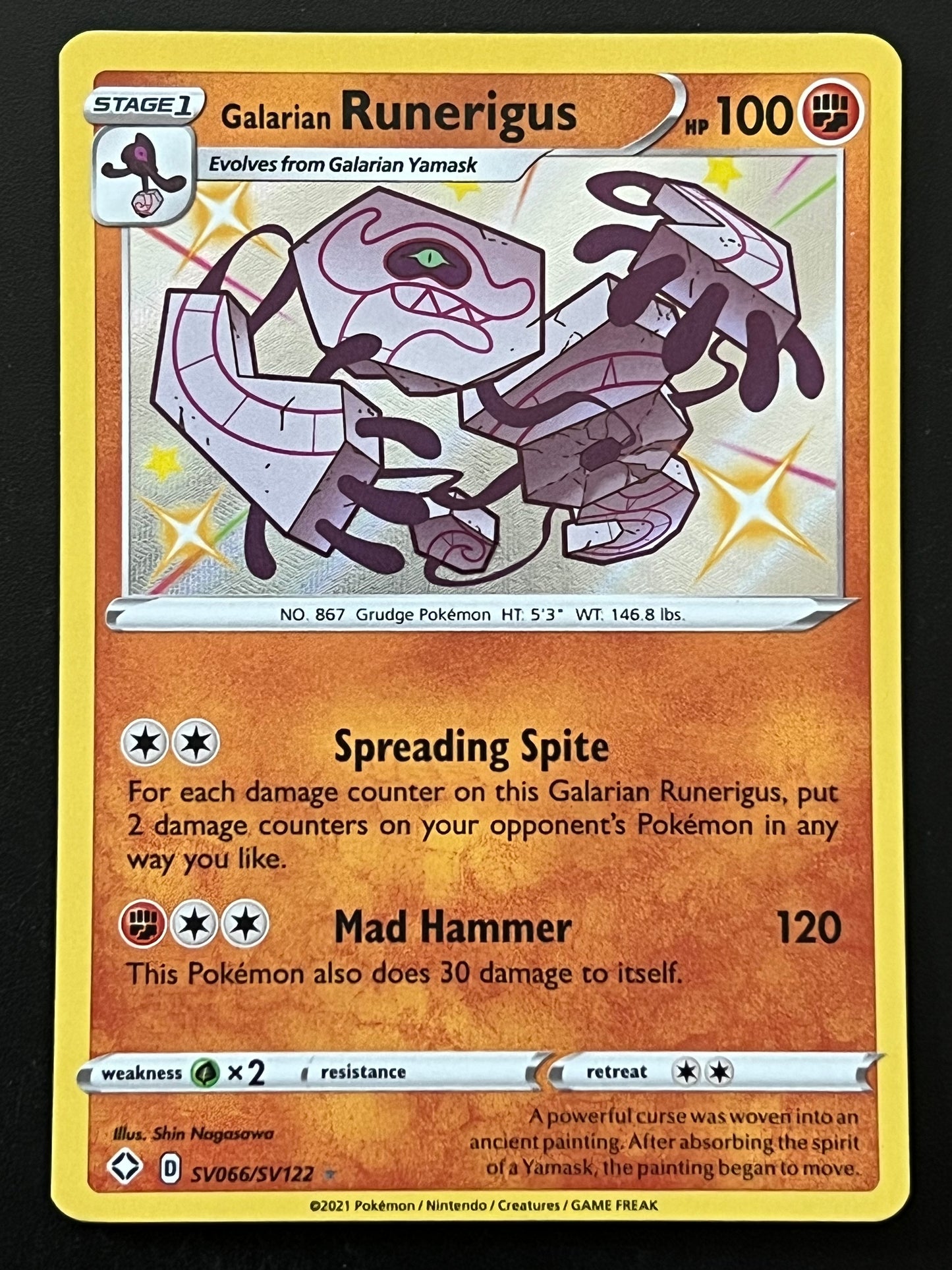 Galarian Runerigus - SV066/SV122 Shining Fates Rare Shiny Holo