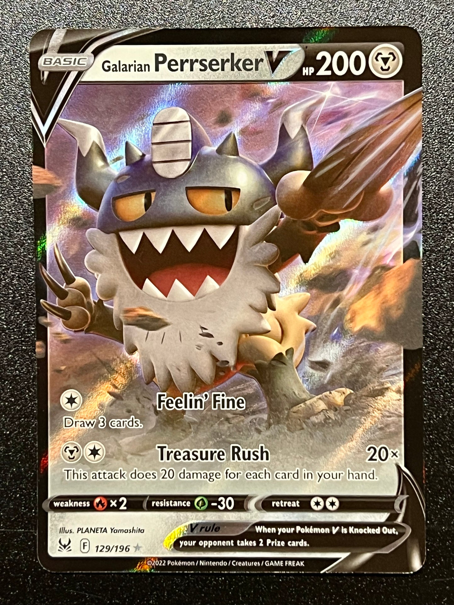 Galarian Perrserker V - 129/196 Lost Origin Rare Holo