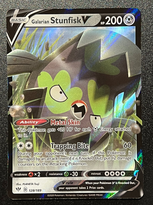 128/189 Galarian Stunfisk V - Pokémon Darkness Ablaze Ultra Rare