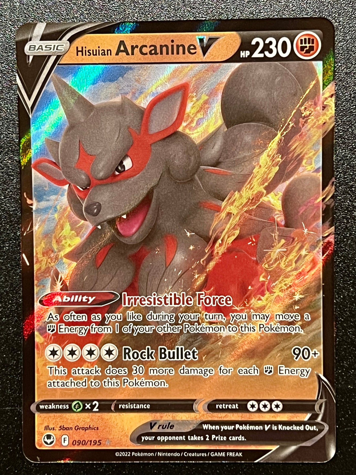 Hisuian Arcanine V - 090/195 Silver Tempest Rare Holo