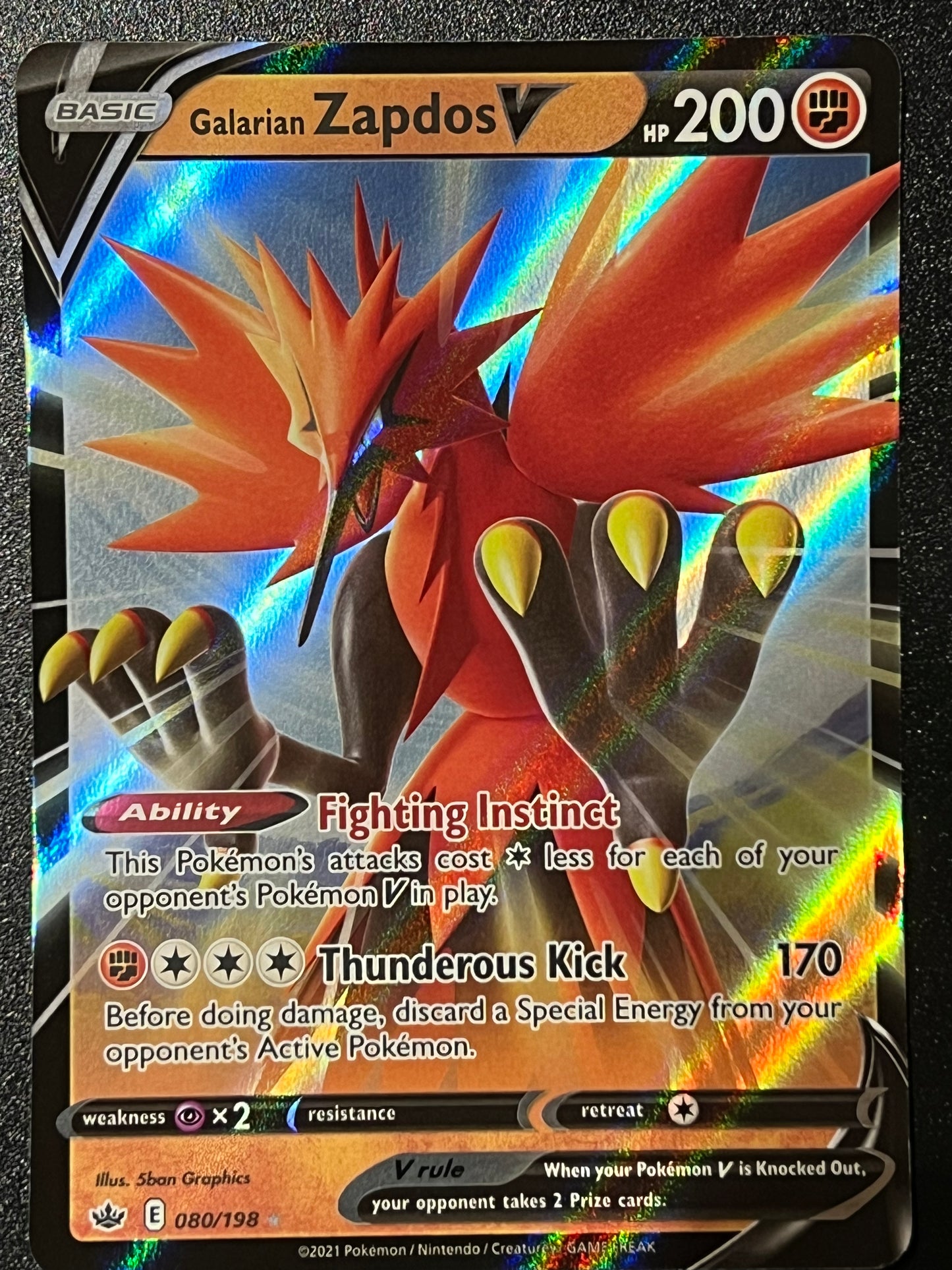 Galarian Zapdos V - 080/198 Chilling Reign Rare Holo V